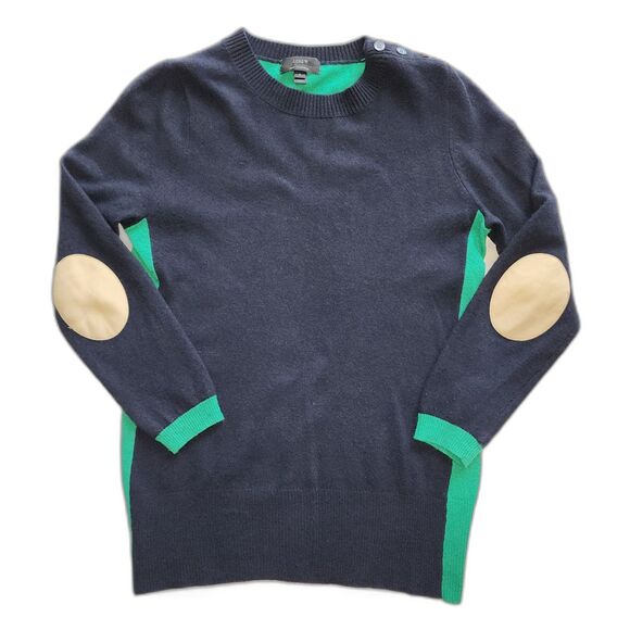 J. Crew Blue & Green Wool Cashmere Blend Sweater Elbow Patches Size S - Picture 1 of 10